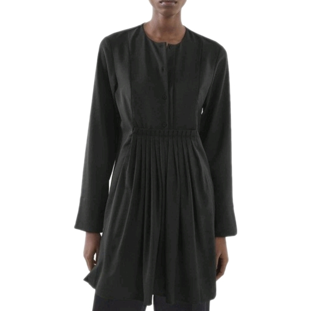 COS Pleated Tunic Dress Black Minimalist Lagenlook City Chic Women's Size Small